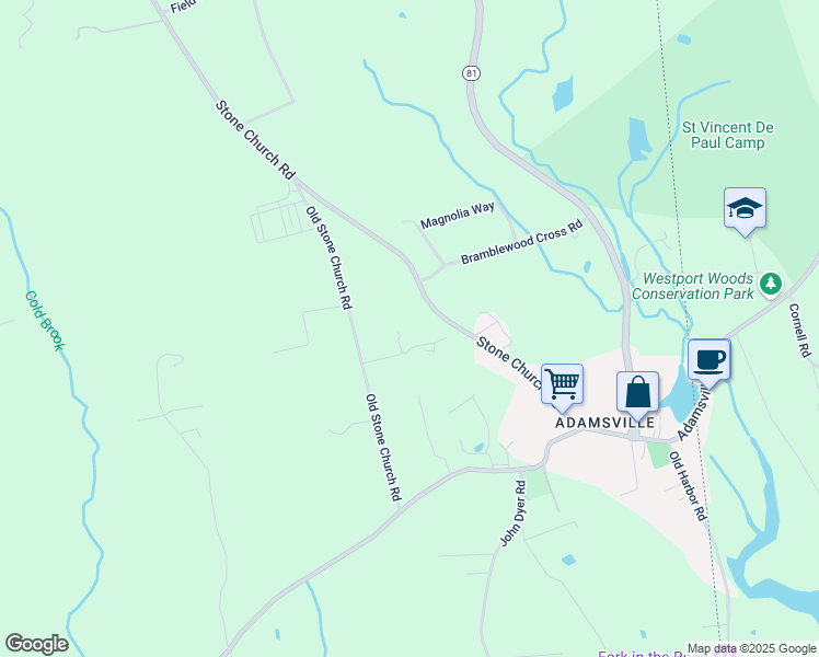 map of restaurants, bars, coffee shops, grocery stores, and more near 37 Stone Church Road in Little Compton