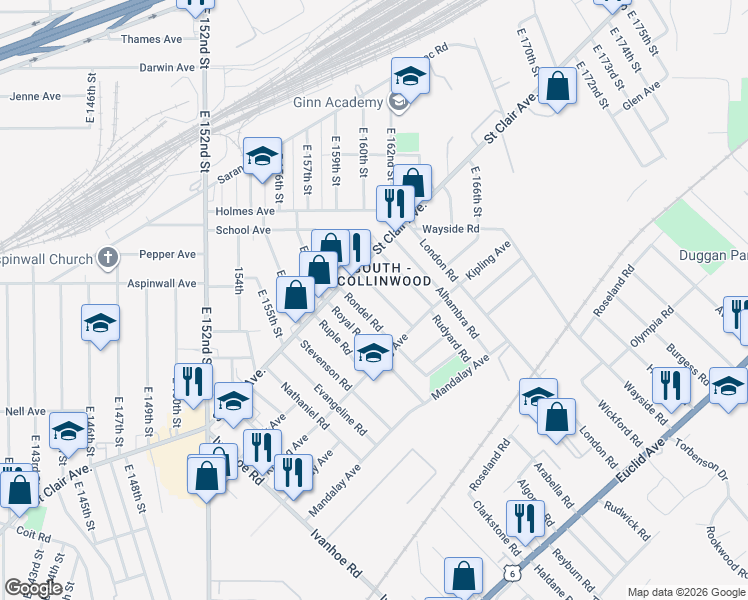 map of restaurants, bars, coffee shops, grocery stores, and more near in Cleveland