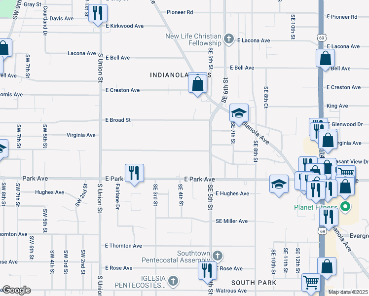 map of restaurants, bars, coffee shops, grocery stores, and more near 404 Pleasant View Drive in Des Moines