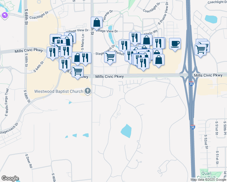 map of restaurants, bars, coffee shops, grocery stores, and more near 850 South 60th Street in West Des Moines