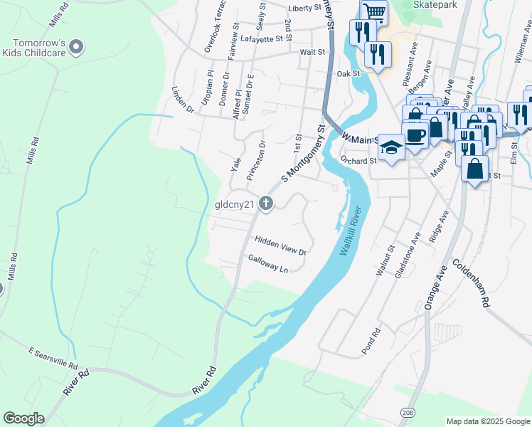 map of restaurants, bars, coffee shops, grocery stores, and more near 154 South Montgomery Street in Walden