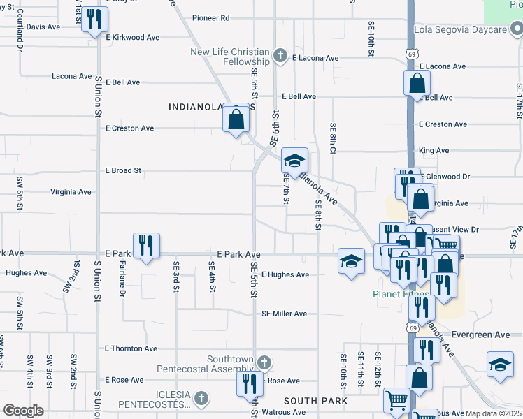 map of restaurants, bars, coffee shops, grocery stores, and more near 507 E Virginia Ave in Des Moines