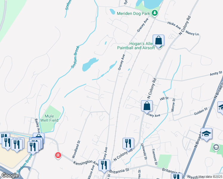 map of restaurants, bars, coffee shops, grocery stores, and more near 306 Gracey Avenue in Meriden