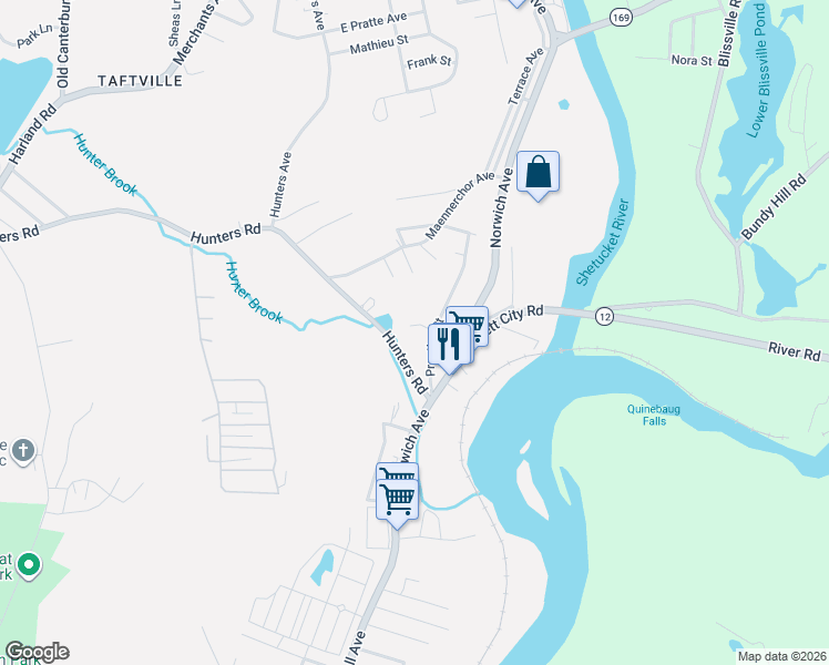map of restaurants, bars, coffee shops, grocery stores, and more near 47 Prentice Street in Norwich