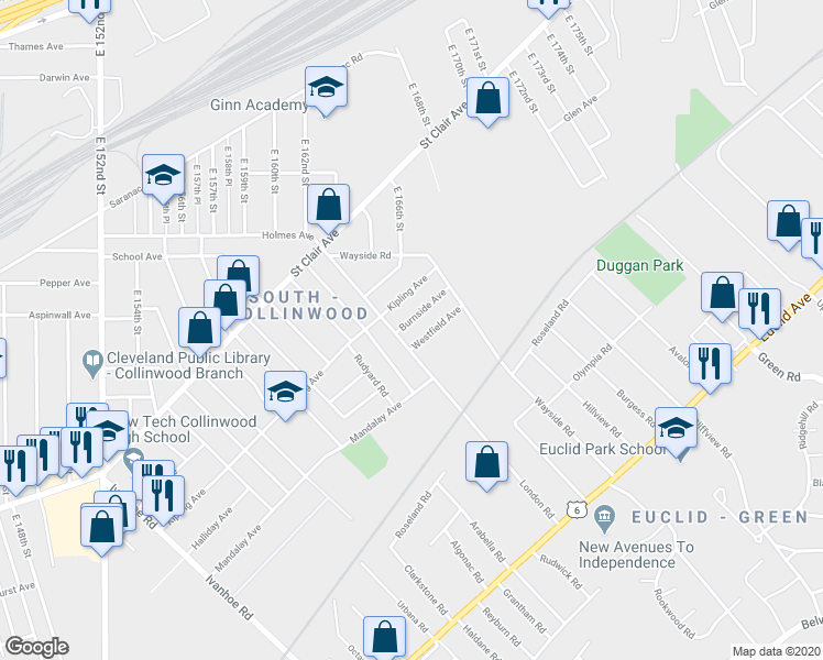map of restaurants, bars, coffee shops, grocery stores, and more near 871 London Road in Cleveland