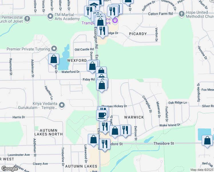map of restaurants, bars, coffee shops, grocery stores, and more near 1975 Calla Drive in Joliet