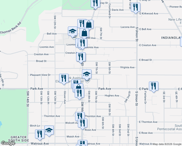 map of restaurants, bars, coffee shops, grocery stores, and more near 709 Pleasant View Drive in Des Moines