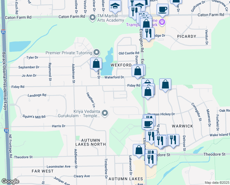 map of restaurants, bars, coffee shops, grocery stores, and more near 3308 Timbers Edge Circle in Joliet
