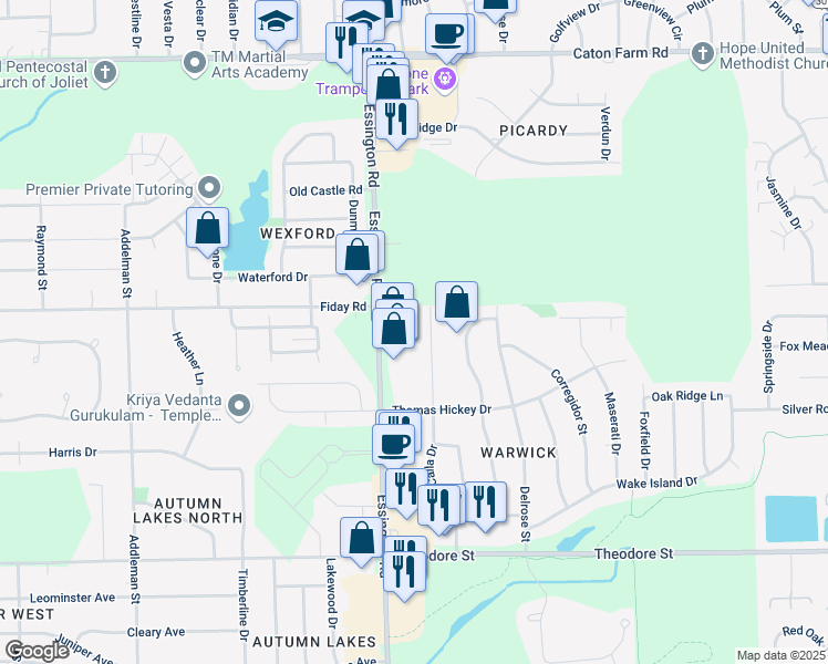 map of restaurants, bars, coffee shops, grocery stores, and more near 1975 Calla Drive in Joliet