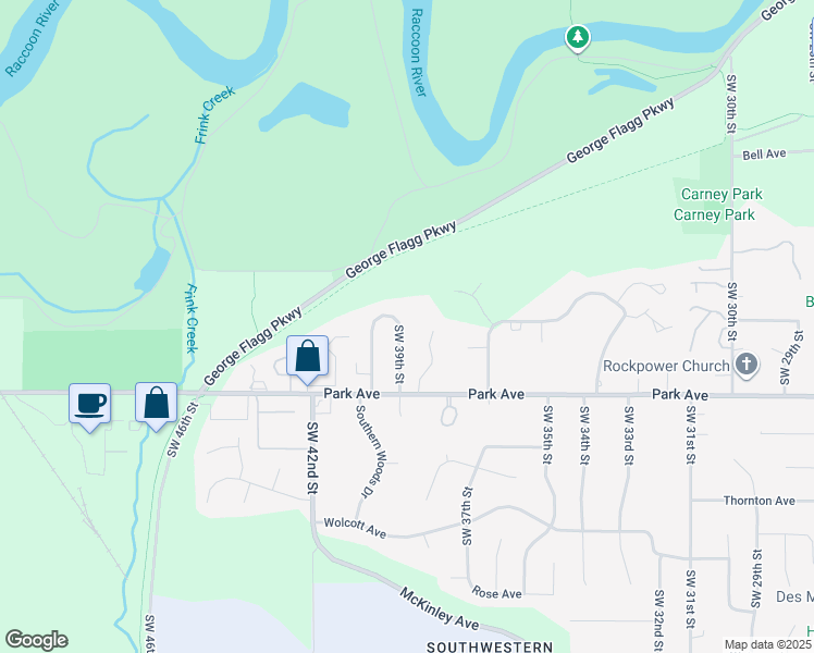map of restaurants, bars, coffee shops, grocery stores, and more near 3017 Southwest 39th Street in Des Moines