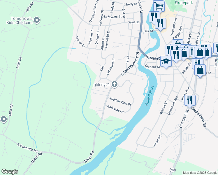 map of restaurants, bars, coffee shops, grocery stores, and more near 154 South Montgomery Street in Walden