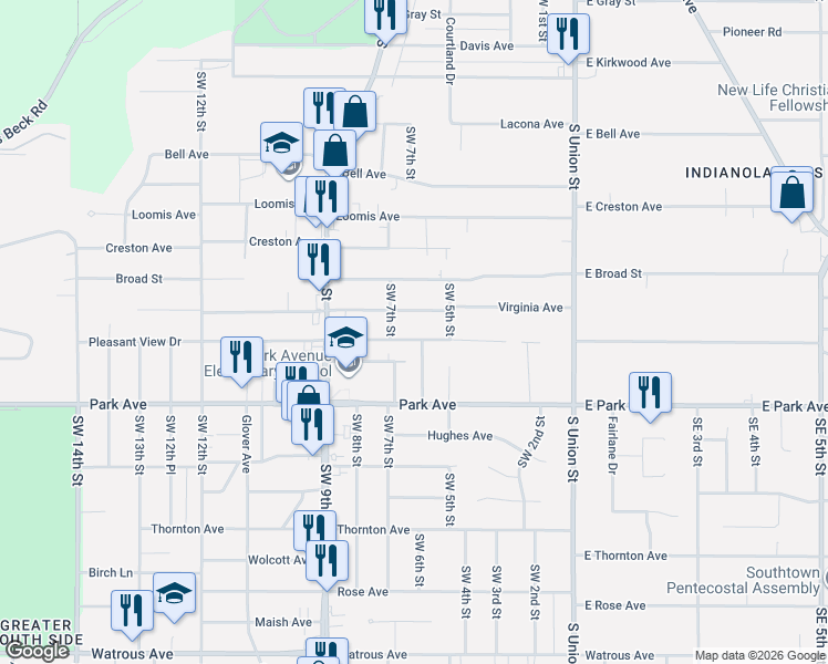 map of restaurants, bars, coffee shops, grocery stores, and more near 603 Pleasant View Drive in Des Moines