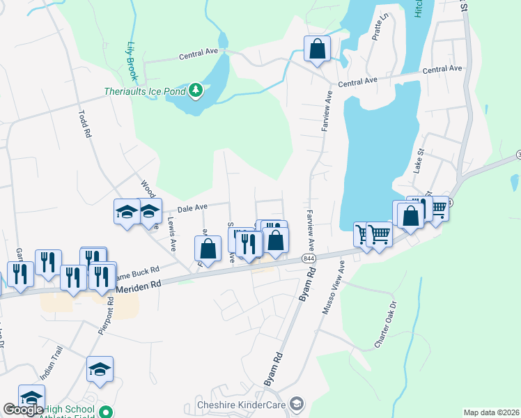 map of restaurants, bars, coffee shops, grocery stores, and more near 28 Steele Avenue in Wolcott