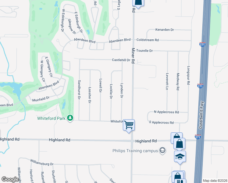 map of restaurants, bars, coffee shops, grocery stores, and more near 457 Locklie Drive in Highland Heights