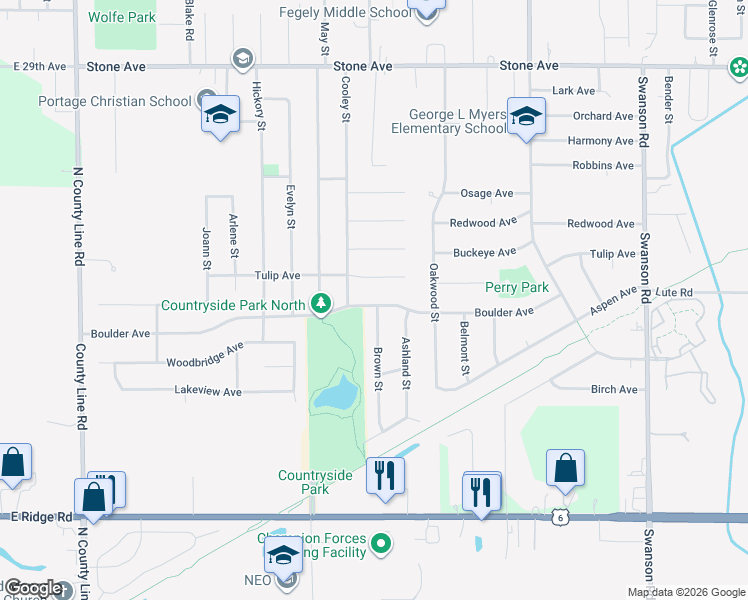 map of restaurants, bars, coffee shops, grocery stores, and more near 5326 Boulder Avenue in Portage