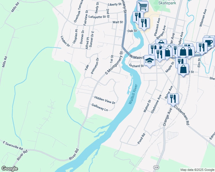 map of restaurants, bars, coffee shops, grocery stores, and more near 2 Evergreen Lane in Walden