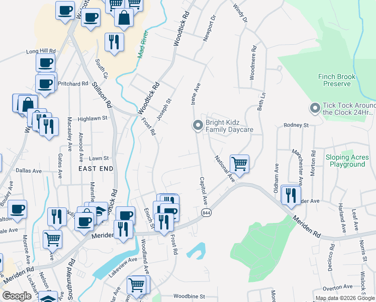 map of restaurants, bars, coffee shops, grocery stores, and more near 51 Oliver Avenue in Waterbury