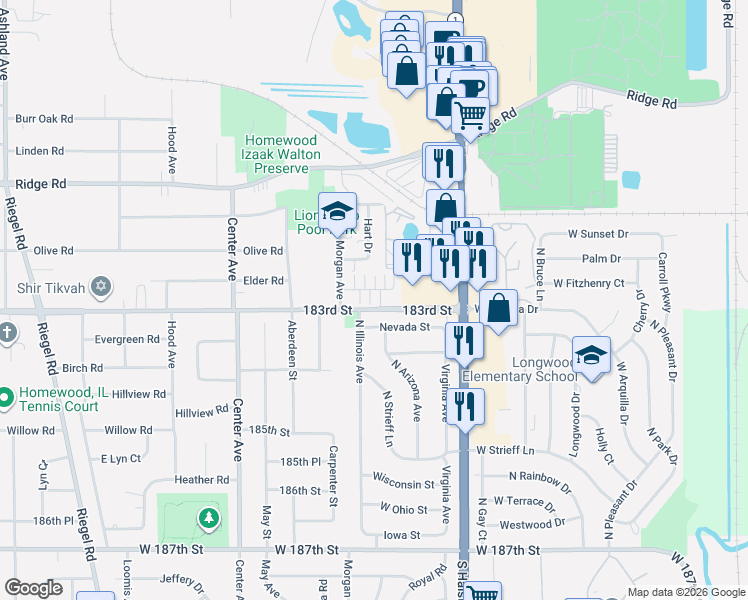 map of restaurants, bars, coffee shops, grocery stores, and more near 943 Elder Road in Homewood