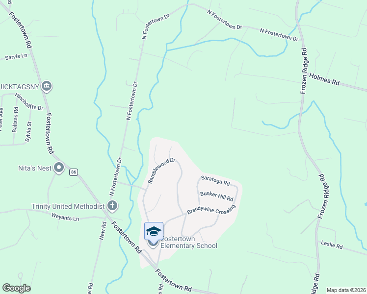 map of restaurants, bars, coffee shops, grocery stores, and more near 43 Ramblewood Drive in Newburgh
