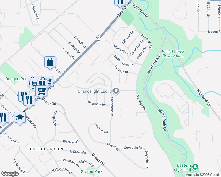 map of restaurants, bars, coffee shops, grocery stores, and more near 1914 Sagamore Drive in Euclid