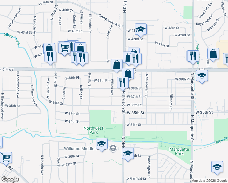 map of restaurants, bars, coffee shops, grocery stores, and more near 1716 W 37th St in Davenport