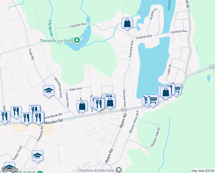 map of restaurants, bars, coffee shops, grocery stores, and more near 28 Steele Avenue in Wolcott