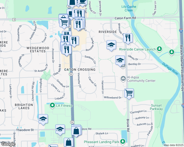 map of restaurants, bars, coffee shops, grocery stores, and more near 1921 Carrier Circle in Plainfield