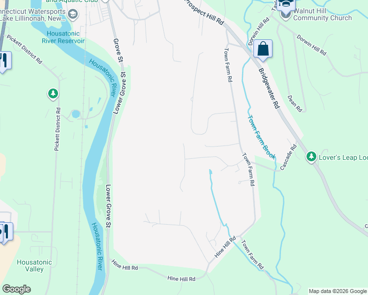 map of restaurants, bars, coffee shops, grocery stores, and more near 26 Old Farms Lane in New Milford