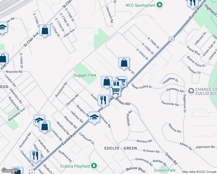 map of restaurants, bars, coffee shops, grocery stores, and more near 18327 U.S. 6 in Cleveland