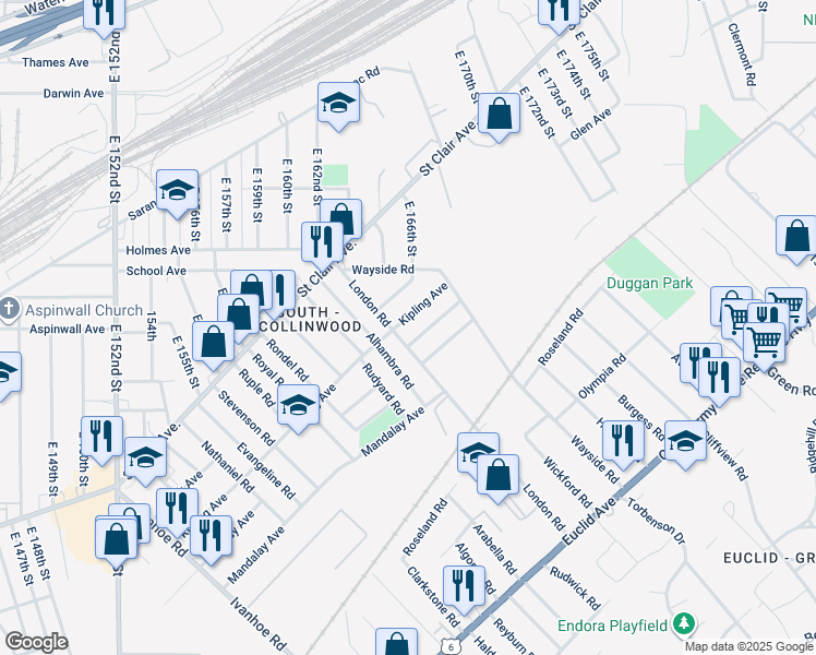 map of restaurants, bars, coffee shops, grocery stores, and more near 871 London Road in Cleveland