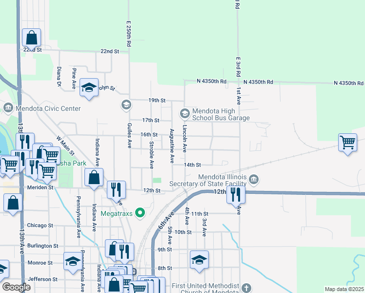 map of restaurants, bars, coffee shops, grocery stores, and more near 1509 Lincoln Avenue in Mendota
