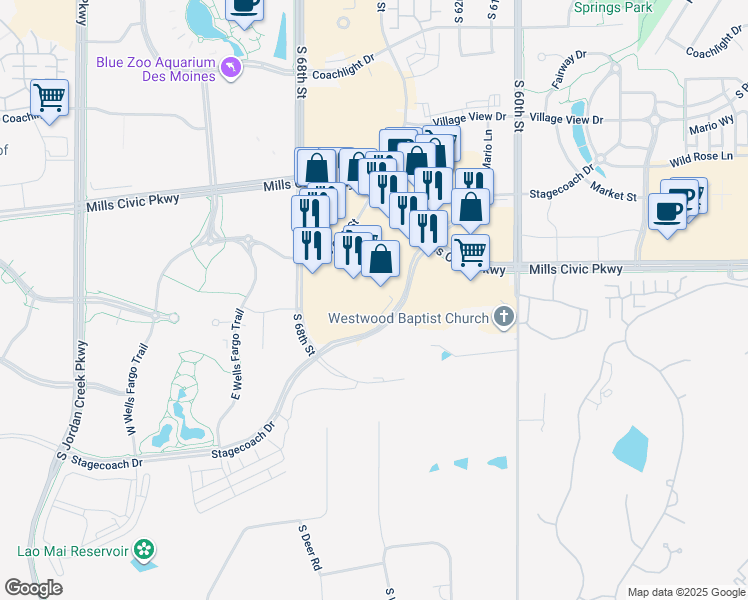 map of restaurants, bars, coffee shops, grocery stores, and more near in West Des Moines