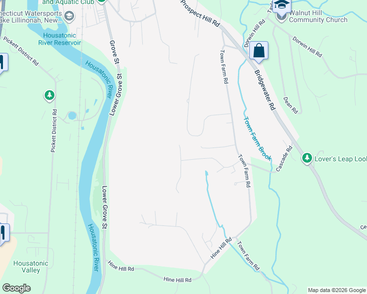 map of restaurants, bars, coffee shops, grocery stores, and more near 56 Old Farms Lane in New Milford