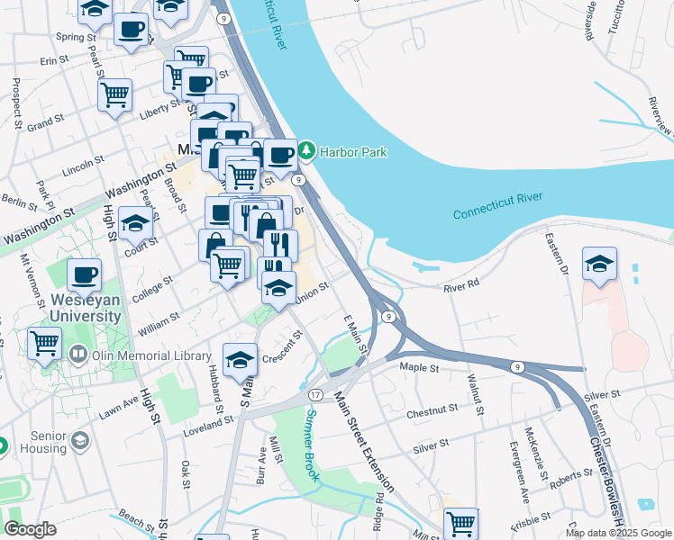 map of restaurants, bars, coffee shops, grocery stores, and more near in Middletown