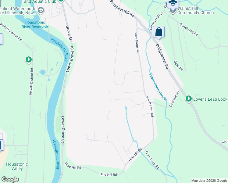 map of restaurants, bars, coffee shops, grocery stores, and more near 56 Old Farms Lane in New Milford