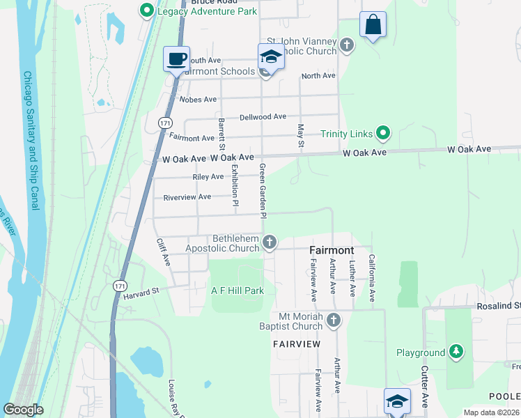 map of restaurants, bars, coffee shops, grocery stores, and more near 320 Barry Avenue in Lockport