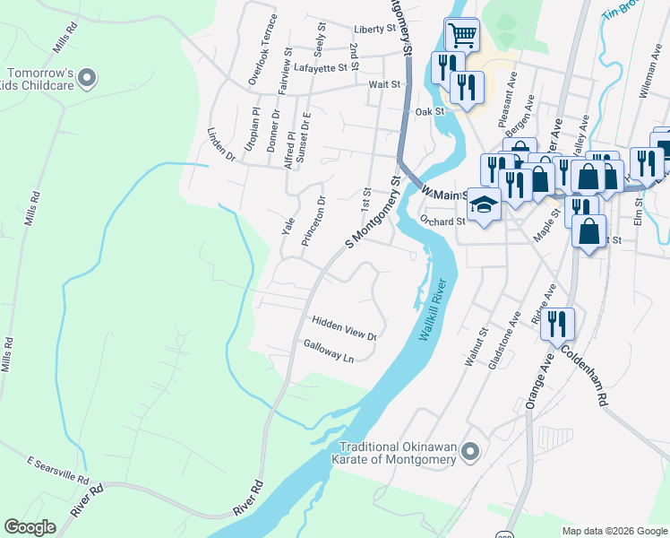 map of restaurants, bars, coffee shops, grocery stores, and more near 2 Evergreen Lane in Walden