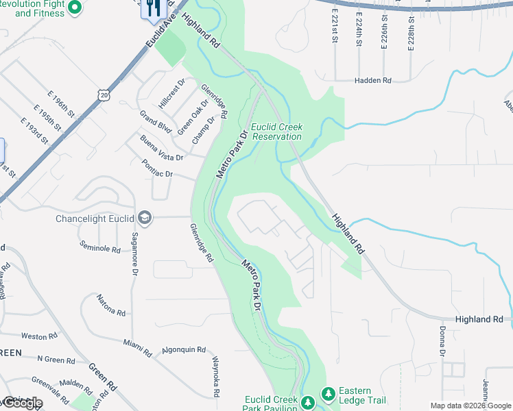 map of restaurants, bars, coffee shops, grocery stores, and more near 38 Trenton Square in Euclid