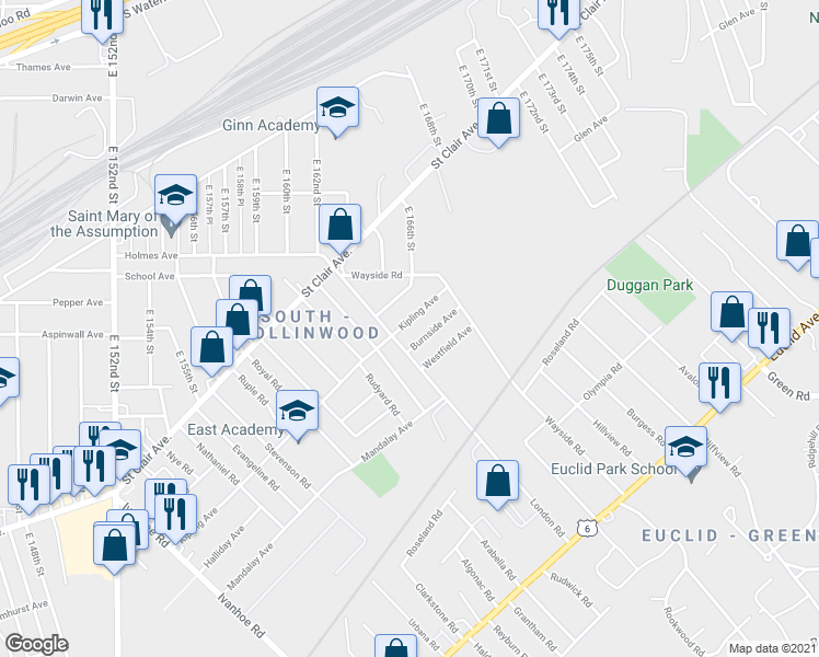 map of restaurants, bars, coffee shops, grocery stores, and more near 871 London Road in Cleveland
