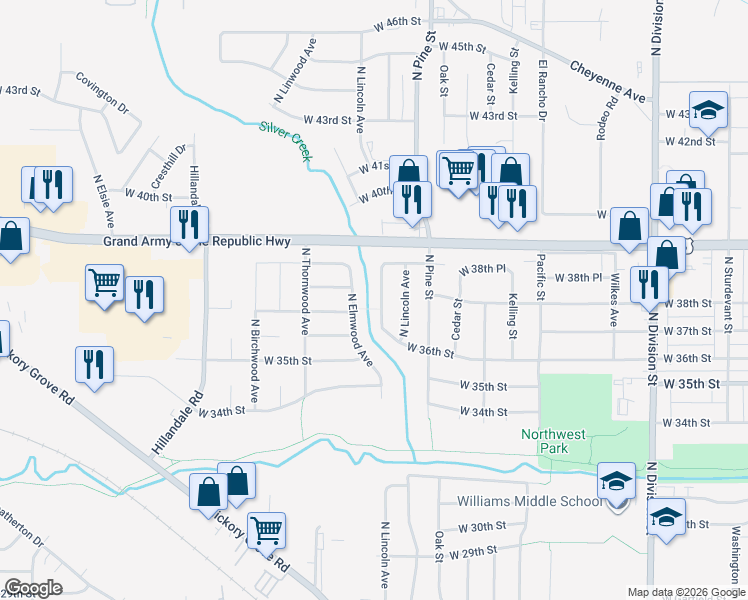 map of restaurants, bars, coffee shops, grocery stores, and more near 3718 North Linwood Avenue in Davenport