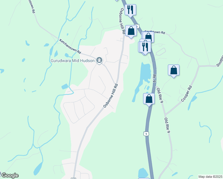 map of restaurants, bars, coffee shops, grocery stores, and more near 90 Osborne Hill Road in Wappingers Falls