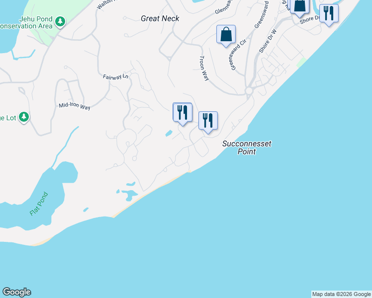 map of restaurants, bars, coffee shops, grocery stores, and more near 5 Coastline Drive in Mashpee