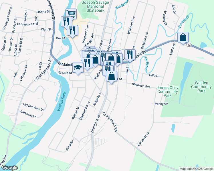 map of restaurants, bars, coffee shops, grocery stores, and more near 36 Orange Avenue in Walden