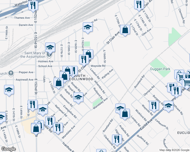 map of restaurants, bars, coffee shops, grocery stores, and more near 803 London Road in Cleveland