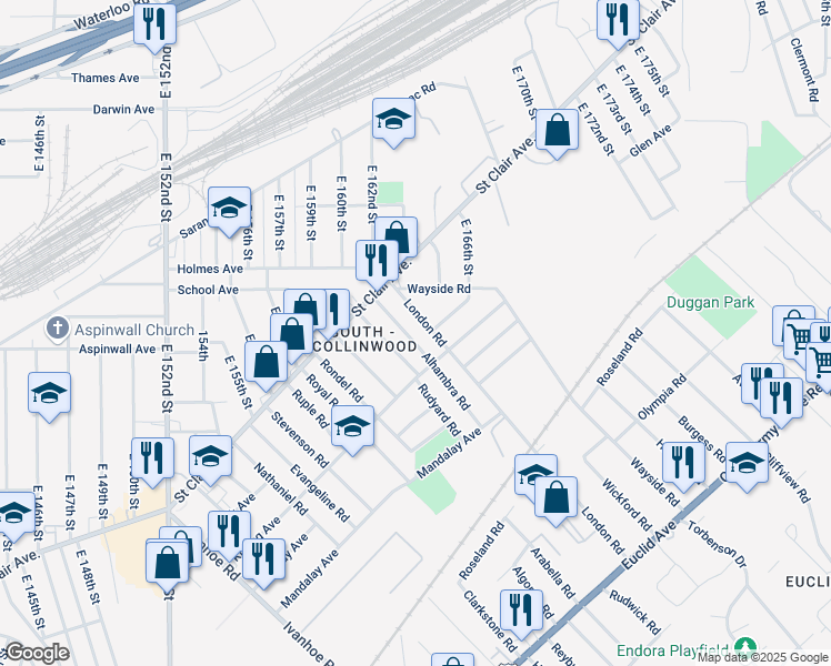 map of restaurants, bars, coffee shops, grocery stores, and more near 803 London Road in Cleveland