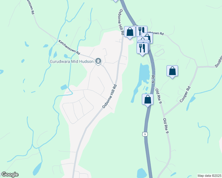 map of restaurants, bars, coffee shops, grocery stores, and more near 92 Osborne Hill Road in Wappingers Falls