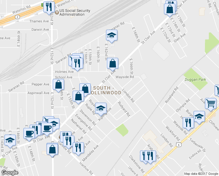 map of restaurants, bars, coffee shops, grocery stores, and more near 786 Alhambra Road in Cleveland
