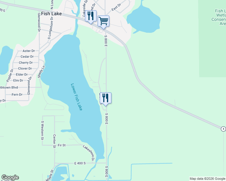 map of restaurants, bars, coffee shops, grocery stores, and more near 3445 South 800 East in Walkerton