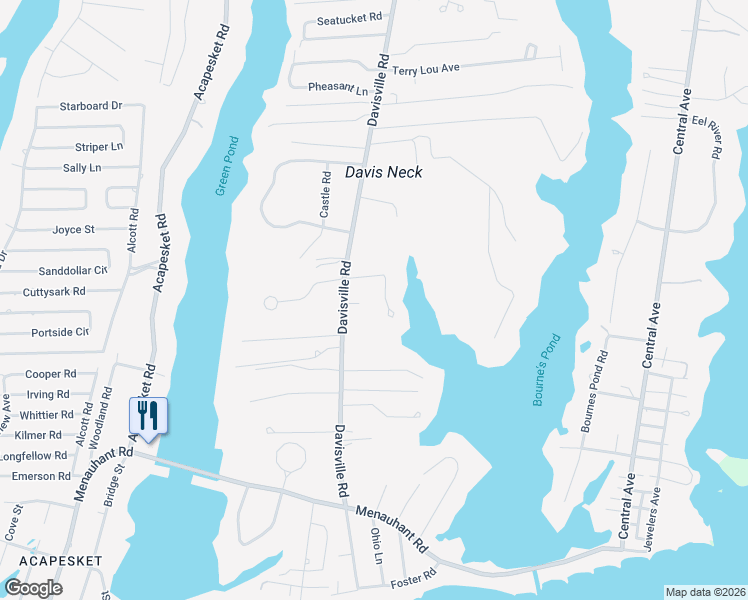 map of restaurants, bars, coffee shops, grocery stores, and more near 7 Shaker Lane in Falmouth