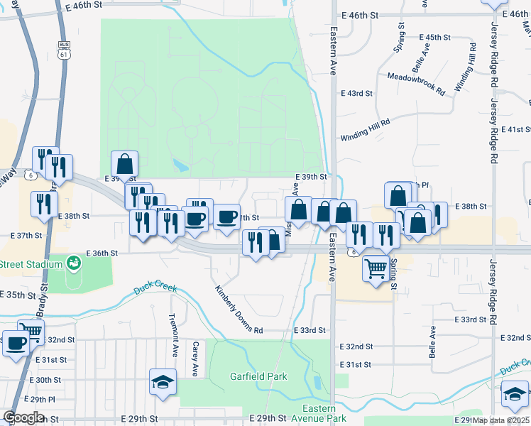 map of restaurants, bars, coffee shops, grocery stores, and more near 3722 Esplanade Avenue in Davenport